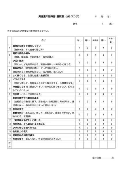 男性更年期の症状チェック